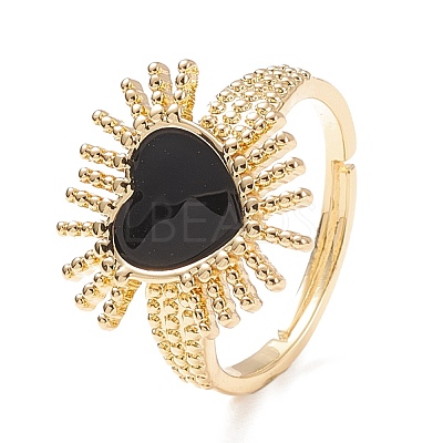 Black Cubic Zirconia Heart Sun Adjustable Ring RJEW-C028-03G-1