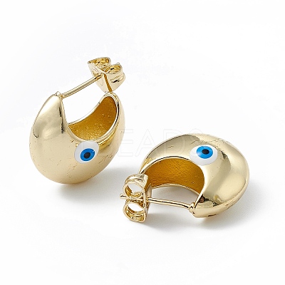 Enamel Crescent Moon with Evil Eye Stud Earrings EJEW-A093-01G-09-1