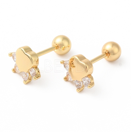 Paw Print Bow Brass Micro Pave Clear Cubic Zirconia Ear Plug Gauges EJEW-L289-03G-02-1