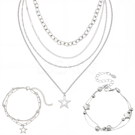 Alloy Pendant and Brass Chains Necklaces & Multi-strand Bracelets for Women SJEW-SC0001-06-1