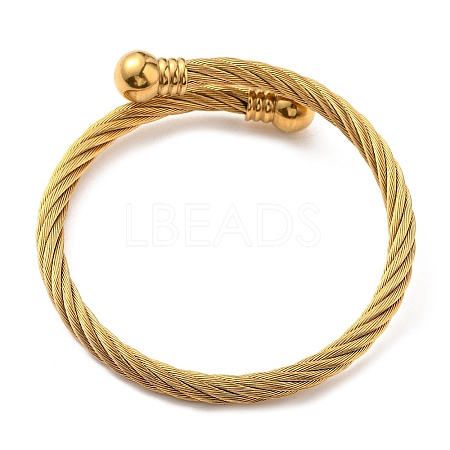 Ion Plating(IP) 304 Stainless Steel Twist Rope Cuff Bangle with 202 Beaded BJEW-Q767-09G-1