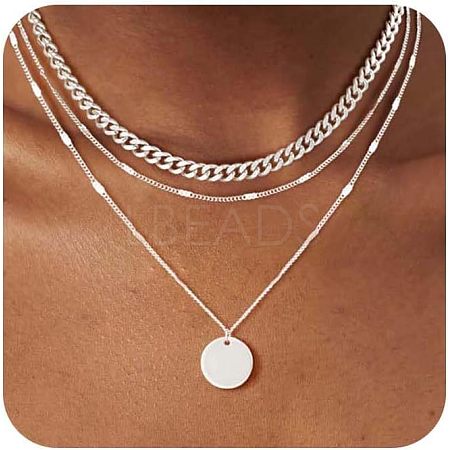 3Pcs Brass Disc Pendant 3 Layer Necklaces for Women FS-WG7502D-05-1