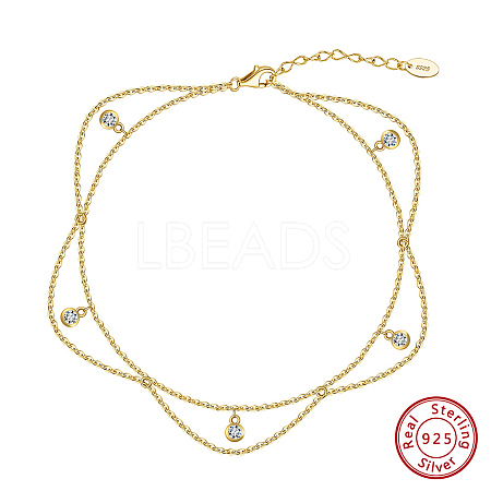 925 Sterling Silver Cable Chain Anklet AJEW-Z029-10G-1
