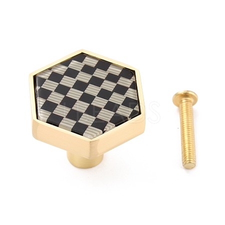 Hexagon with Grid Pattern Brass Box Handles & Knobs DIY-P054-A01-1