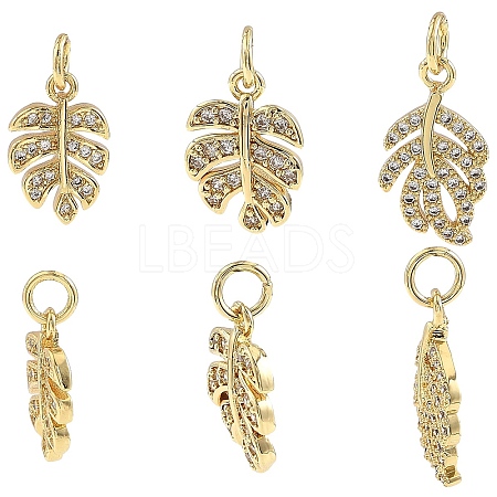 3Pcs 3 Styles Brass Micro Pave Cubic Zirconia Pendants KK-YW0004-07-1