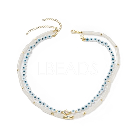 2Pcs 2 Style Natural White Jade & Lampwork Evil Eye Beaded Necklaces Set NJEW-JN04172-1