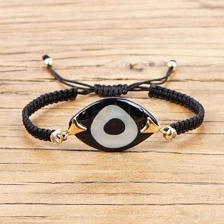 Horse Eye with Evil Eye Acrylic Braided Bead Bracelet BJEW-BB7272425-G-1