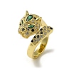 Rack Plating Brass Micro Pave Cubic Zirconia Leopard Finger Ring RJEW-A036-01G-1