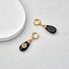 Natural Black Agate Teardrop with Spiral Dangle Hoop Earrings EJEW-SW00011-20-6