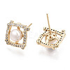 Brass Micro Pave Clear Cubic Zirconia Stud Earrings EJEW-N018-002-NF-2
