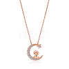 Chinese Zodiac Necklace Dog Necklace 925 Sterling Silver Rose Gold Pups on the Moon Pendant Charm Necklace Zircon Moon and Star Necklace Cute Animal Jewelry Gifts for Women JN1090K-1