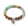 Reiki Natural Amazonite & Wenge Wood Beads Stretch Bracelet BJEW-JB06896-01-1