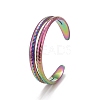 Rainbow Color Ion Plating(IP) 304 Stainless Steel Double Line Open Cuff Ring for Women RJEW-A005-41MC-2