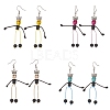 4 Pair 4 Color Synthetic Turquoise & Natural Lava Rock Braided Skeleton Dangle Earrings EJEW-TA00226-1