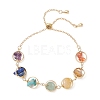Chakra Brass Ring Link & Natural & Synthetic Mixed Gemstone Chips Beads Link Bracelets BJEW-TA00717-01-3