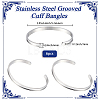 6Pcs C-Shaped 201 Stainless Steel Grooved Cuff Bangles STAS-BBC0008-40-2