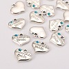 Wedding Theme Antique Silver Tone Tibetan Style Alloy Heart with Mother of the Bride Rhinestone Charms X-TIBEP-N005-18D-2