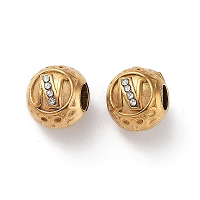 Ion Plating(IP) 304 Stainless Steel Rhinestone European Beads STAS-A092-10N-G-1