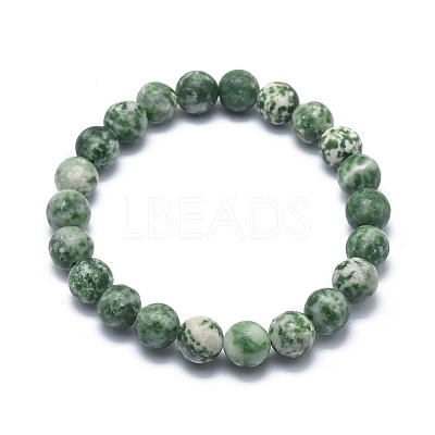 Natural Green Spot Jasper Bead Stretch Bracelets BJEW-K212-B-017-1