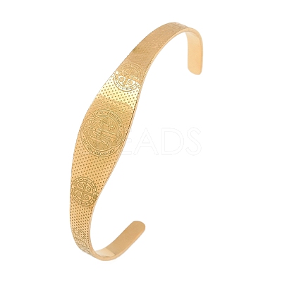 Saint Benedict Religion 304 Stainless Steel Cuff Bangles for Women LS-BJEW-S181-01G-1