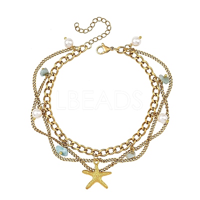 Summer Beach Alloy Sea Animal Charm Anklets AJEW-AN00885-1
