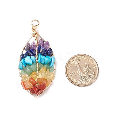 Chakra Natural Mixed Stone Chip Big Pendants PALLOY-JF01662-03-1