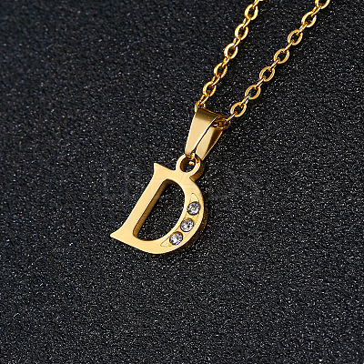 201 Stainless Steel Crystal Rhinestone Initial Pendant Necklaces FS-WG3A711-04-1