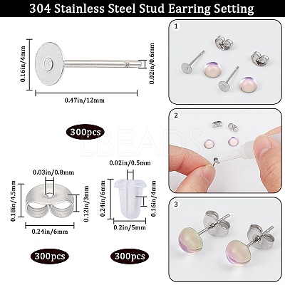 300Pcs 304 Stainless Steel Flat Round Blank Peg Earring Post STAS-SC0007-33A-1