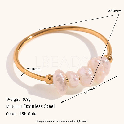Nuggets Stainless Steel & Natural Freshwater Pearl Beads Finger Rings WG1BE4A-06-1