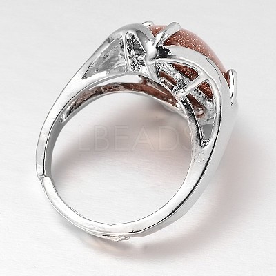 Teardrop Platinum Tone Brass Gemstone Adjustable Wide Band Rings RJEW-L062-02H-1