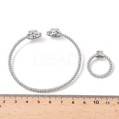 Teardrop Brass Micro Pave Cubic Zirconia Cuff Bangles & Rings Sets for Women SJEW-R002-04P-01-1