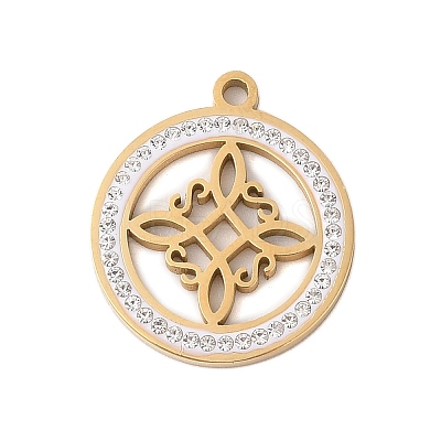Preserved Fresh Flower 304 Stainless Steel Rhinestone Pendants STAS-S139-01G-02-1
