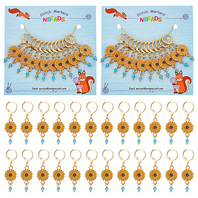 12Pcs Alloy Enamel Sunflower Charms Locking Stitch Markers HJEW-PH01654-1
