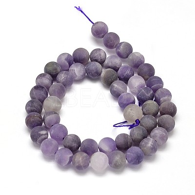 Frosted Natural Amethyst Round Bead Strands X-G-L357-6mm-07-1
