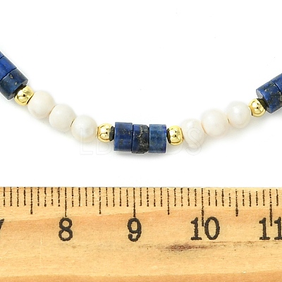 Natural Amethyst & Lapis Lazuli  & Synthetic Blue Lace Agate Heishi Beads and Natural Cultured Freshwater Pearl Rice Beaded Necklaces for Women NJEW-JN06294-02-1