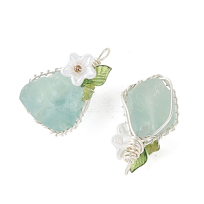 Copper Wire Wrapped Natural Green Fluorite Pendants PALLOY-TA00434-1