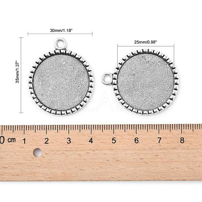 Tibetan Style Antique Silver Alloy Flat Round Pendant Cabochon Settings TIBEP-M022-38AS-1