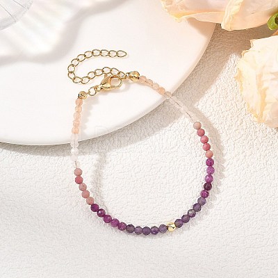 Natural Ruby & Rhodonite & Sunstone & Rose Quartz & Non-magnetic Synthetic Hematite Beaded Bracelets for Women BJEW-JB14094-01-1