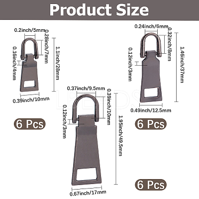 18Pcs 3 Styles Alloy Zipper Pull Tabs FIND-CY0001-83B-1