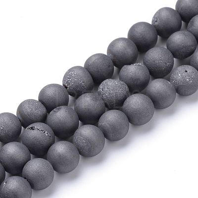 Electroplated Natural Druzy Geode Agate Bead Strands X-G-R345-8mm-52-1