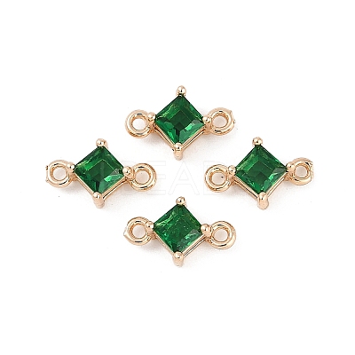Brass Pave Glass Rhombus Links Connector Charms GLAA-Q088-001F-1