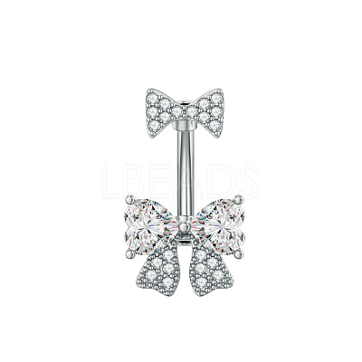304 Stainless Steel Pave Clear Cubic Zirconia Curved Barbell Belly Rings FS-WG7A03F-03-1