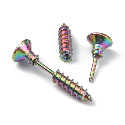 304 Stainless Steel Screw Shape Front Back Stud Earrings LS-STAS-WH0061-23M-1