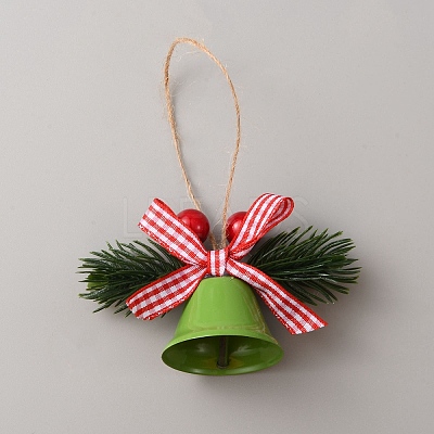 Christmas Iron Bell with Plastic Leaf Hanging Decorations FIND-WH0126-146C-1