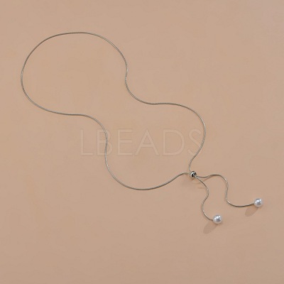 Alloy Snake Chain Slider Lariat Necklaces with Plastic Imitation Pearl Round Beads WG87CD3-02-1