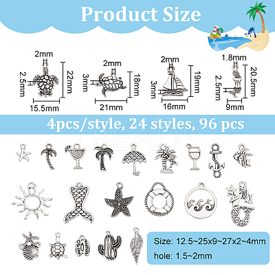 96Pcs 24 Style Ocean Theme Tibetan Style Alloy Pendants TIBEP-FG0001-13-1