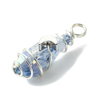 2Pcs Electroplated Natural Quartz Crystal Dyed Copper Wire Wrapped Pendants PALLOY-JF03168-02-1