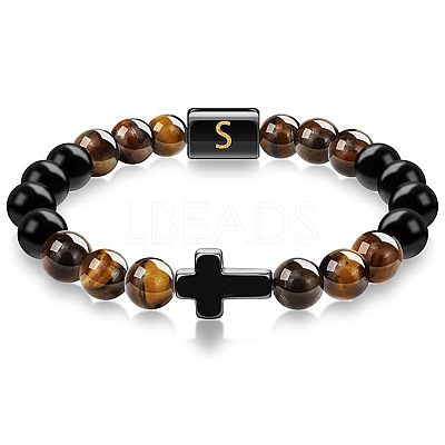 8MM Natural Tiger Eye and Matte Black Obsidian Round Beaded Stretch Bracelets SL9862-19-1