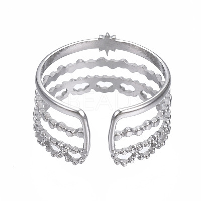 Non-Tarnish 304 Stainless Steel Star Open Cuff Ring RJEW-T023-94P-1