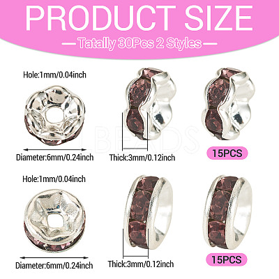 30Pcs 2 Colors Brass Rhinestone Spacer Beads RB-TA0001-29D-1